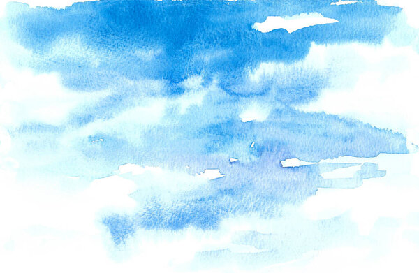 watercolor hand painted blue sky in sunny weather