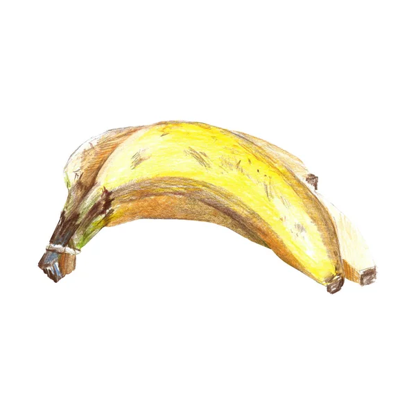 Bunch Three Bananas Drawn Colored Pencils White Background Isolate — Stock Photo, Image