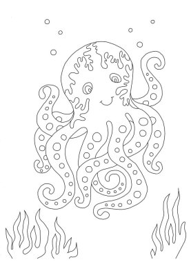 boyama için ahtapot, çocuklar için boyama kağıdı, kitap için