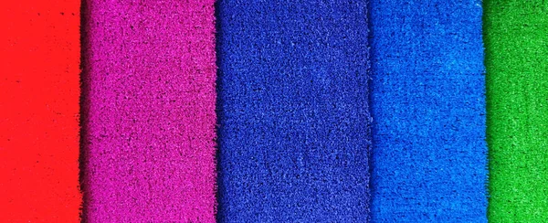 Τεχνητό Χλοοτάπητα Δείγματα Γρασίδι Πέντε Διαφορετικά Χρώματα — Φωτογραφία Αρχείου