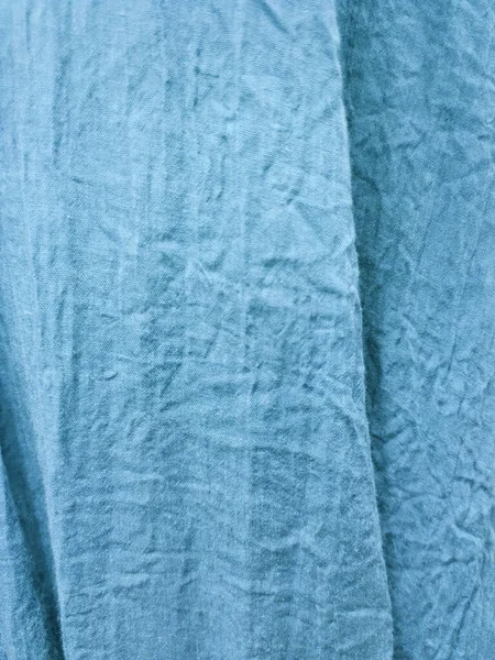 Crumpled Blue Fabric Two Vertical Folds — Stock Photo, Image