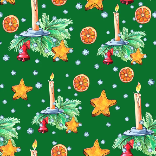 Holiday Seamless Pattern Different New Year Elements Рождественская Текстура Аксессуарами — стоковое фото