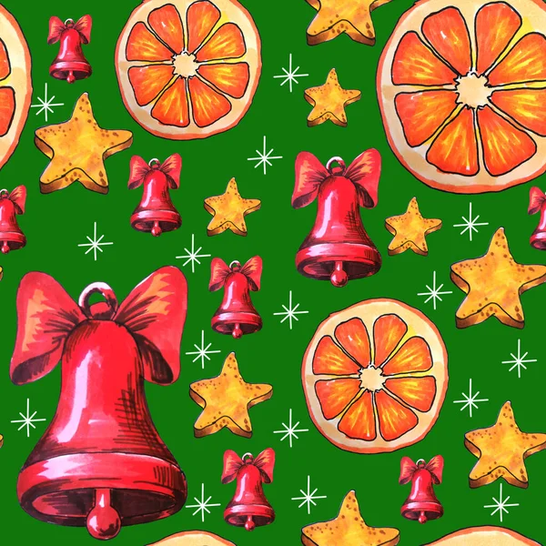 Holiday Seamless Pattern Different New Year Elements Рождественская Текстура Аксессуарами — стоковое фото