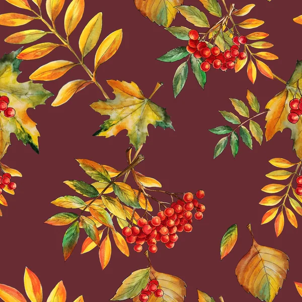 Bunte Herbstblätter Hintergrund Nahtlose Muster Aquarell Stil Für Hintergrund Digitales — Stockfoto