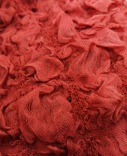 Červená Textil Zmačkaná Textura Pozadí — Stock fotografie