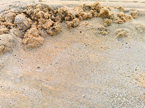 Arena Playa Está Llena Una Pila Esquina Superior Izquierda Espacio — Foto de Stock