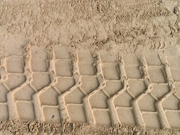 Nahaufnahme Von Reifenspuren Sand Strand — Stockfoto