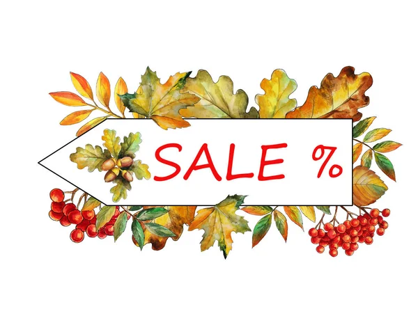 Autumn Leaves Discount Plate Autumn Sale Illustration Perfect Informational Plates — Stock Photo, Image