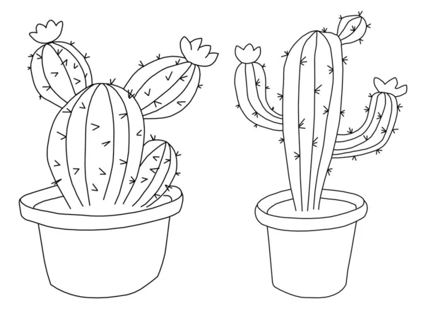 Disegno Mano Carino Disegnato Mano Cactus Isolato Nelle Pentole — Foto Stock