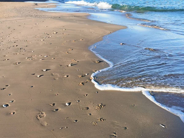 Zee Surf Lijn Leeg Strand Zand Herfst — Stockfoto