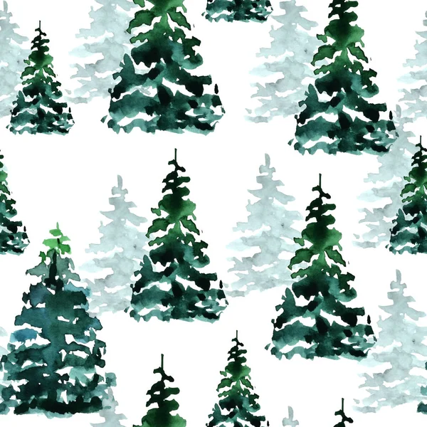 Set Christmas Trees Different Shadeson White Background Zökkenőmentes Minta Design — Stock Fotó