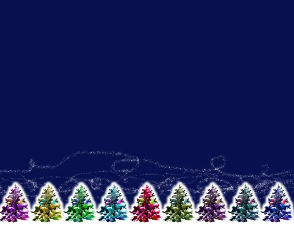 Υδατογραφία Πολύχρωμα Χριστουγεννιάτικα Δέντρα Αντιγραφή Πανό Χώρο — Φωτογραφία Αρχείου