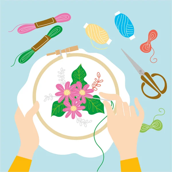 Mains Faisant Broderie Art Artisanat Vectoriel Illustration — Image vectorielle