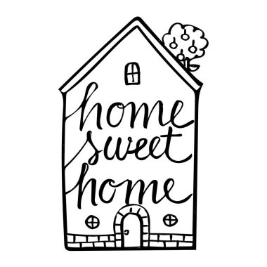 Ev yapımı tatlı kelime harfleri çizilmiş siyah beyaz çizim vektör grafiğini kesmiş 