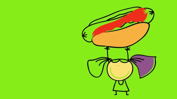 Spinning and Bouncing Elements Crée une annonce de panier de nourriture de rue avec une fille tenant un gros hot-dog au-dessus de sa tête suggérant qu'ils vendent de bonnes portions pour un prix très juste