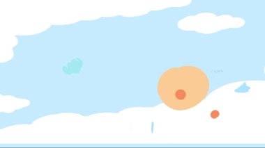 Tatlı kırmızı gamzeli bebek bir meleğin zıplayan kaotik hareketi ve beyaz bulutların içine doğru uçmak için masum poz vermesi.