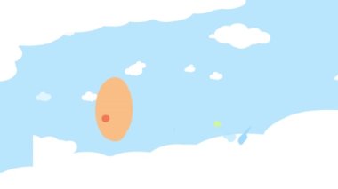 Atalet Zıplama ve Tatlı Kız Animasyonu, beyaz bulutların arka planda belirdiği ve kaybolduğu geniş bir cennette zarif bir şekilde duran bir meleğin görünüşüne sahip.