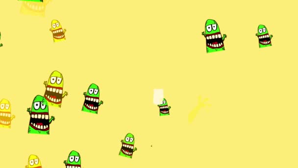 Bouncing Springing Motion Effect Applied Green Nightmare Many Small Characters — Stock Video