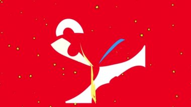 Zıplama hareketi yıldızlara uygulanan ve içinde komik bir ayının yüzü olan bir çerçevenin arkasında canlı kırmızı bir arka planda kaybolan hareketler.