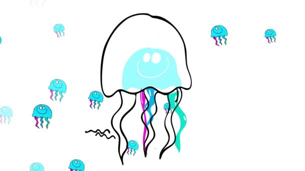 Inertial Bounce Spin Animation Jellyfish Living Alone Sea Full Medusas — Stock Video