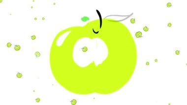 Atalet sıçrayışı ve yeşil elmaların temiz suda yüzüp doğadan getirilen tatlı meyve suyuyla lezzetli vejetaryen aperatifleri pişirmek için yapılan lezzetli bir tatlının üzerinde yüzmesi.