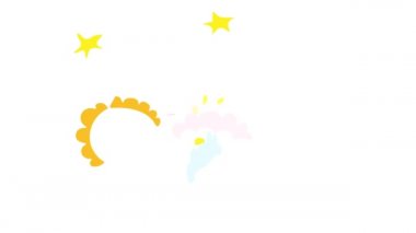 Doğumgünü pastası 'nın kaotik hareketini bir sürü dekorasyonla karşılamak ve arkasında yıldızlar ve flamalarla dikilen bir çift çocuk tarafından düşünülmek.