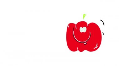 Sade elementlerin hareketsizliği, kırmızı çan biberinin yeşil, gülen yüzlü portresini oluşturur ve kollarını çeker. Bu da salatada ya da sosta kullanılan lezzetli bir sebze olduğunu gösterir.