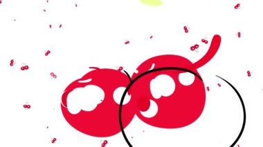 Ağacın tepesinden düşmeye hazır kırmızı kiraz kıvrımları. İçi vitamin ve besin maddeleriyle dolu lezzetli bir tatlı yemek ya da kullanmak için.