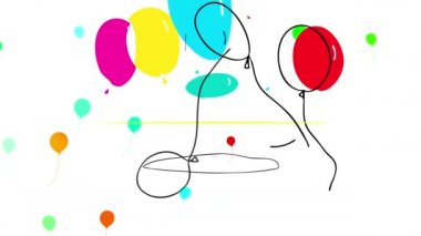 On ve on dört yaşları arasında, havada mümkün olduğunca çok balon yakalamak için oynayan ve kutlayan pek çok çocukla eğlenceli bir doğum günü partisi sunumunun atalet sıçraması.
