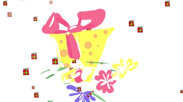 Inertial Bouncing Girly Happy Birthday Gift Box Wrapped Polka Dots — Stock Video