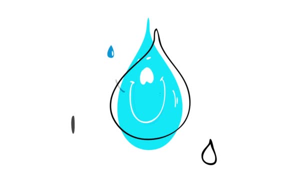 雨が降ると自然の中で液体の流れを表す透明水の小さな滴をスプラッシングブルーバブルの線形バウンスとスピンアニメーションそれは運動中の滴の方法 — ストック動画