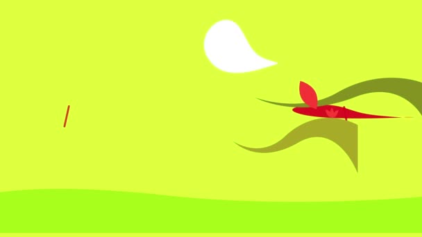 蛍光の3分の1の葉で波の枝に立つ歓迎の態度で赤い鳥を形成する要素の動き緑の風景動物が生息地を提示していることを示唆しています — ストック動画