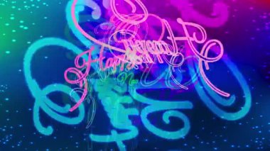 Disko Stili Mutlu Yeni Yıl Partisi İlanının Doğrusal Sıçra ve Çevir Animasyonu Havai fişeklerle süslenmiş Neon Kaligrafi ile süslenmiş Yeni Yıl Partisi İlanı