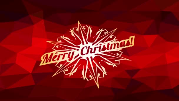 雪の結晶のアイコンの内側に書かれたメリークリスマス広告を形成する要素の動き抽象的な背景に赤い3Dポリゴンフィギュア — ストック動画