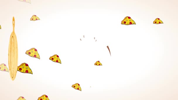 Studsande Springing Motion Effect Appliceras Pizza Inställning Lätt Hastighet Leverans — Stockvideo