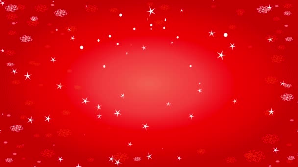 手写体内部椭圆形斑纹边缘覆盖红背景雪花纹理圣诞快乐形式化标记的惯性弹跳与旋转动画 — 图库视频影像
