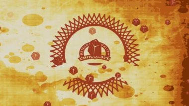 Kağıt kesim süslü rozeti ve lekeli karton üzerinde kahverengi çubuk parçasıyla kaliteli içecek tozu döndürme ve ölçeklendirme