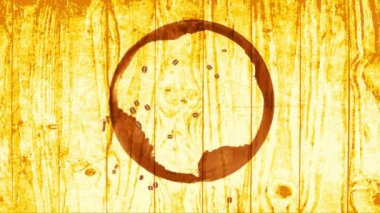 Tahtaya oyulmuş yuvarlak bir simge oluşturan fasulye lekesi ile bardağa benzer kaliteli kahve markasının bahar efektiyle kaymak