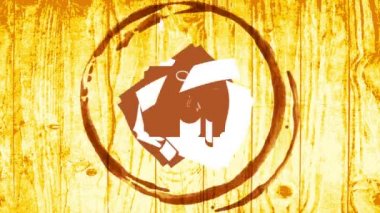 Tahta desenli klasik amblemli restoran tabelası için taze kahve kavramının doğrusal sıçrama ve döndürme animasyonu.