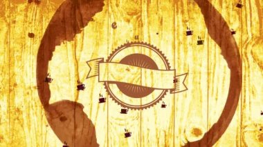 Ahşap Arkaplan Üzerinde Retro Oval İkonlu% 100 Garanti Kaliteli Kahve Çizgisel Ölçekleme Animasyonu