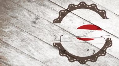 Sıcak ve zevkli kahvenin yumuşak süratli animasyonu Tahta Sahne Üzerinde Dalgalı Sembol olan klasik iş kartonu için mükemmel bir sunum