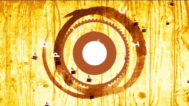 纯金木料热茶杯精制奇幻咖啡零售店的线性缩放动画 — 图库视频影像