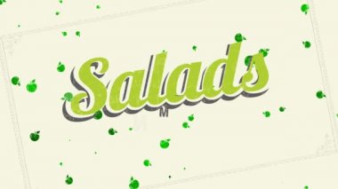 Zıplayan Düz Elementler Salata Listesi Eski moda Senaryo Mavi ve Yeşil Yazılı Eskimiş Kiraz Görsel Yazı Rüyası