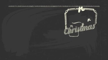 Siyah karatahtaya çizilmiş mutlu noeller ve neşeli yeni yıl yazıları içeren büyük beyaz tebeşir çerçevesinin bahar efekti ile yavaşça ölçeklendirilmesi