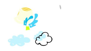 Dönen ve zıplayan elementler, bulutlarla çevrili bir karşılama tavrıyla çocukların bir melek çizmesine neden oluyor. Bu da onun rahatlama efektiyle uçtuğunu ve cennete giden birine rehberlik ettiğini gösteriyor.