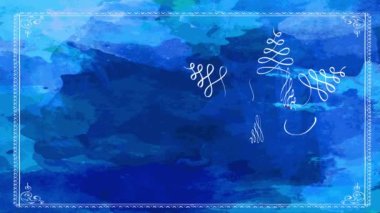 Dönen ve zıplayan elementler, Mavi Sahne 'deki yassı harflerden yayılan diziler gibi gelen üçgen kenarlı kartonla neşeli yeni yıl kutlaması kartonunu oluşturur.