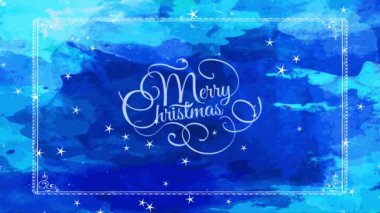 Mavi Suluboya Sahnesi Üzerinde Yuvarlak Süslemeler Oluşturan Lean Beyaz El Yazıları ile Mutlu Xmas Resepsiyon Kartpostal Rüyasının Doğrusal Ölçekleme Animasyonu