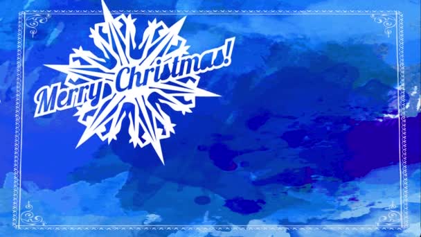 Spin and Bounce combined with Slide Motion Of Merry Christmas With Exclamation Marker Written On Curve Šestiúhelník Crystal With Spikes Over Electric Blue Watercolor Background