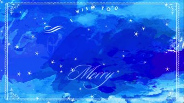 Mutlu Xmas 'ın Lineer Hız Düşüşü ve Neşeli Yeni Yıl Süslü Saten Beyaz El Yazısıyla Mavi El Üzerinde Çok Renkli Sahne