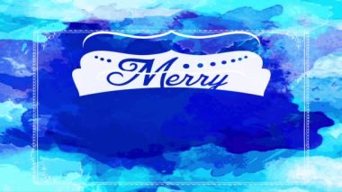 Mavi suluboya arka planının çeşitli tonlarında kışın süslendiği eğlenceli beyaz amblemli Mutlu Noel tebrik kartının Yavaş Çekim ve Döndürme Grafikleri